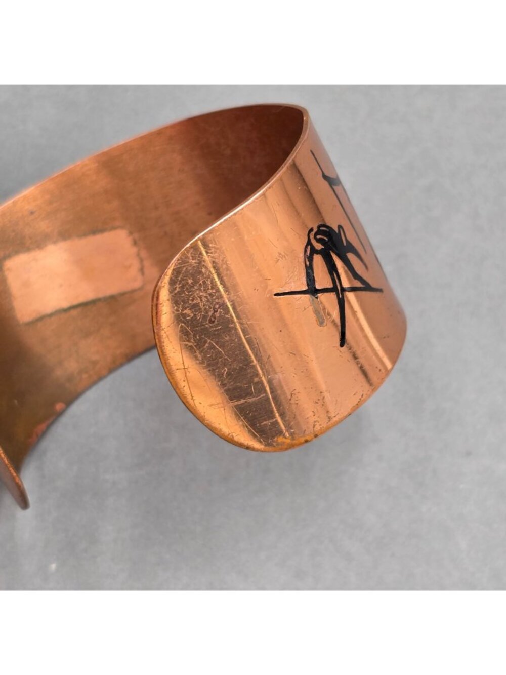 Vintage Copper Tribal Cuff Bracelet African Hunting Theme Enamel Wide Statement - Picture 8 of 9